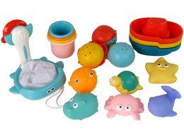LEAN Toys Zestaw Do Kąpieli Zabawki Morskie Podbierak Łódki 17 Sztuk