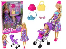 LEAN Toys Zestaw Lalka Z Dzieckiem W Wózku Spacerowym Akcesoria