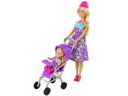 LEAN Toys Zestaw Lalka Z Dzieckiem W Wózku Spacerowym Akcesoria
