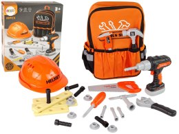 LEAN Toys Zestaw Majsterkowicza w Plecaku Kask Narzędzia Pomarańczowy