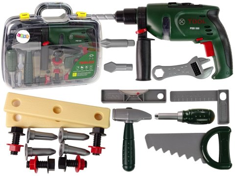 LEAN Toys Zestaw Majsterkowicza w Walizce Wiertarka Na Baterie Młotek LEAN Toys Zestaw Majsterkowicza w Walizce Wiertarka Na Baterie Młotek