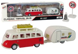 LEAN Toys Zestaw Pojazdów Czerwony Bus z Przyczepą Campingową