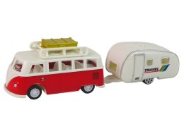 LEAN Toys Zestaw Pojazdów Czerwony Bus z Przyczepą Campingową