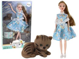 LEAN Toys Lalka Dla Dzieci Emily Wiosenna Długie Włosy Niebieska Sukienka Kotek