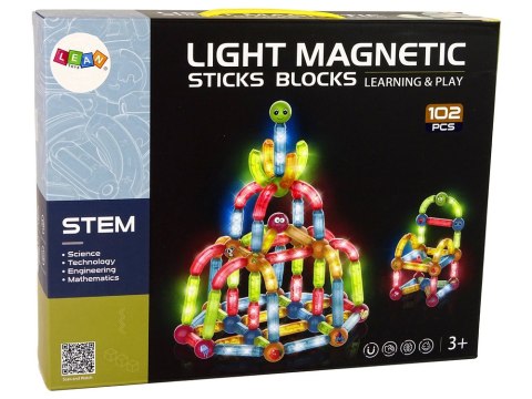 LEAN Toys Świecące Klocki Magnetyczne Edukacyjne Zestaw 102 Elementy LEAN Toys Świecące Klocki Magnetyczne Edukacyjne Zestaw 102 Elementy