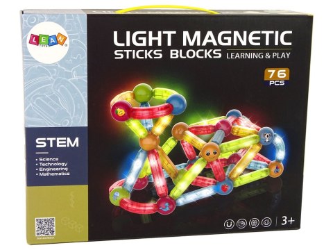 LEAN Toys Świecące Klocki Magnetyczne Edukacyjne Zestaw 76 Elementów LEAN Toys Świecące Klocki Magnetyczne Edukacyjne Zestaw 76 Elementów