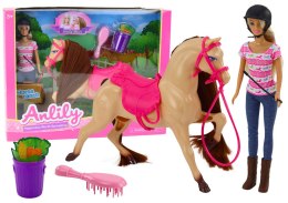 LEAN Toys Zestaw Lalka Anlily Dżokejka Koń Akcesoria