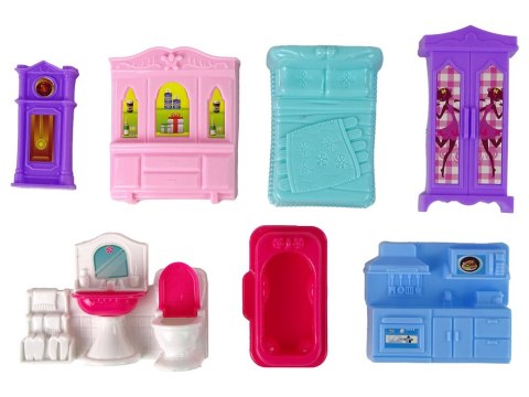 LEAN Toys Domek Dla Lalek Mebelki Akcesoria Figurki Różowy LEAN Toys Domek Dla Lalek Mebelki Akcesoria Figurki Różowy