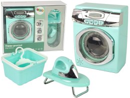 LEAN Toys Zestaw AGD Pralka Żelazko Wieszaki Deska Do Prasowania Miętowy