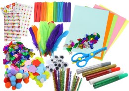 LEAN Toys Zestaw Kreatywny Małego Artysty Naklejki Pompony Pióra Brokat 277 El.