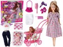 LEAN Toys Zestaw Lalka Lucy W Ciąży Niemowlę Wózek Długie Brązowe Włosy