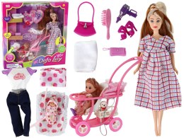 LEAN Toys Zestaw Lalka Lucy W Ciąży Niemowlę Wózek Długie Brązowe Włosy