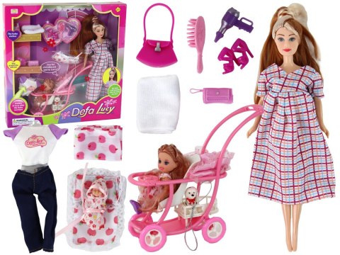 LEAN Toys Zestaw Lalka Lucy W Ciąży Niemowlę Wózek Długie Brązowe Włosy LEAN Toys Zestaw Lalka Lucy W Ciąży Niemowlę Wózek Długie Brązowe Włosy