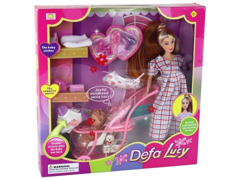 LEAN Toys Zestaw Lalka Lucy W Ciąży Niemowlę Wózek Długie Brązowe Włosy LEAN Toys Zestaw Lalka Lucy W Ciąży Niemowlę Wózek Długie Brązowe Włosy
