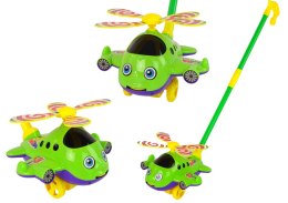 LEAN TOYS Wesoły Samolot Pchacz Kij Dzwonek Zielony