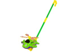 LEAN TOYS Wesoły Samolot Pchacz Kij Dzwonek Zielony