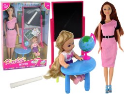 LEAN Toys Lalka Dla Dzieci Nauczycielka Z Uczennicą Szkoła Tablica Globus Akcesoria