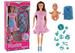 LEAN Toys Lalka Dla Dzieci W Ciąży Mama Dziecko Różowa Sukienka Akcesoria