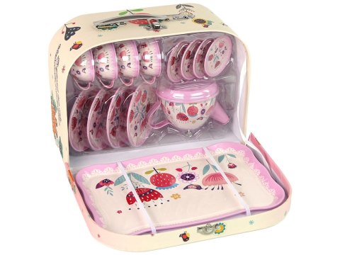 LEAN Toys Zestaw Do Herbaty Kawy W Kuferku Talerzyki Wzory Różowy LEAN Toys Zestaw Do Herbaty Kawy W Kuferku Talerzyki Wzory Różowy