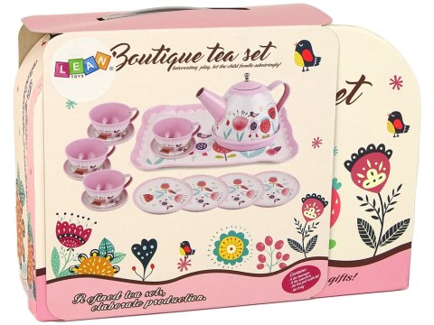 LEAN Toys Zestaw Do Herbaty Kawy W Kuferku Talerzyki Wzory Różowy LEAN Toys Zestaw Do Herbaty Kawy W Kuferku Talerzyki Wzory Różowy