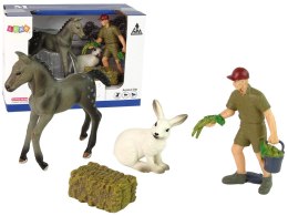 LEAN Toys Zestaw Figurek Zwierzęta Koń Szary Zając Rolnik