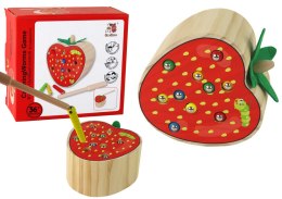 LEAN Toys Drewniana Gra Truskawka Złap Robaczka Magnetyczna