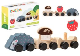 LEAN Toys Drewniana Zabawka Mądry Jeżyk Wagoniki Truskawka Grzybek 15467