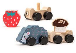 LEAN Toys Drewniana Zabawka Mądry Jeżyk Wagoniki Truskawka Grzybek 15467