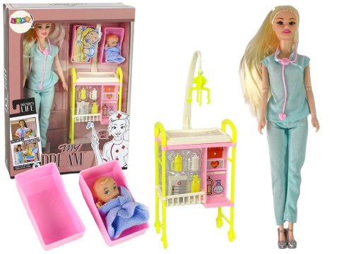 LEAN Toys Lalka Dla Dzieci Lekarz Długie Włosy Akcesoria LEAN Toys Lalka Dla Dzieci Lekarz Długie Włosy Akcesoria