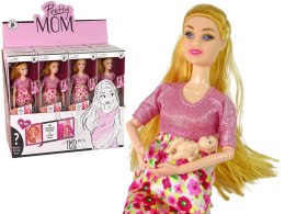 LEAN Toys Lalka Dla Dzieci W Ciąży Różowa Sukienka Kwiaty