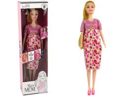 LEAN Toys Lalka Dla Dzieci W Ciąży Różowa Sukienka Kwiaty