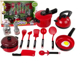 LEAN Toys Zestaw Garnków Akcesoriów Kuchennych Czerwony