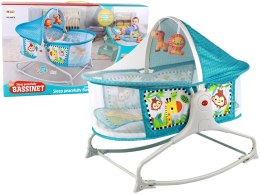 LEAN Toys Wielofunkcyjne Łóżeczko Bujaczek 2w1 Mata Dziecięca Dźwięki Wibracje Niebieska
