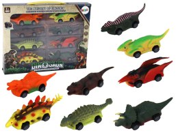 LEAN Toys Zestaw Resoraków Dinozaury Samochodziki Kolorowe 8 Sztuk