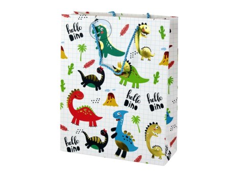 LEAN TOYS Papierowa Torba Prezentowa Biała W Kratkę Dinozaury 32 cm x 26 cm x 10 cm LEAN TOYS Papierowa Torba Prezentowa Biała W Kratkę Dinozaury 32 cm x 26 cm x 10 cm
