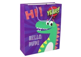 LEAN TOYS Papierowa Torba Prezentowa Fioletowa Dinozaur 32cm x 26cm x 10cm