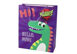 LEAN TOYS Papierowa Torba Prezentowa Fioletowa Dinozaur 41,5cm x 30cm x 12cm