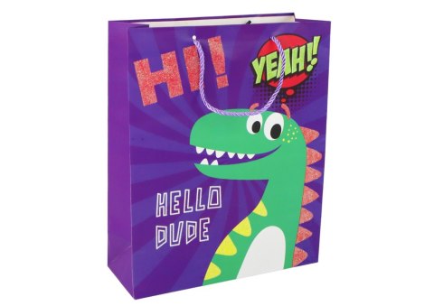 LEAN TOYS Papierowa Torba Prezentowa Fioletowa Dinozaur 41,5cm x 30cm x 12cm LEAN TOYS Papierowa Torba Prezentowa Fioletowa Dinozaur 41,5cm x 30cm x 12cm