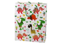 LEAN TOYS Papierowa Torba Prezentowa Kolorowe Dinozaury Palmy 32 cm x 26 cm x 10 cm