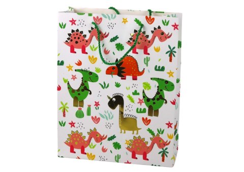 LEAN TOYS Papierowa Torba Prezentowa Kolorowe Dinozaury Palmy 32 cm x 26 cm x 10 cm