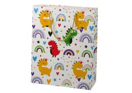 LEAN TOYS Torba Prezentowa Kolorowe Dinozaury Tęcza 32 cm x 26 cm x 10 cm