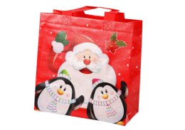 LEAN TOYS Torba Prezentowa Mikołaj i Pingwinki Czerwona 22cm x 22cm x 11cm