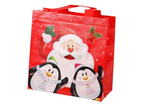 LEAN TOYS Torba Prezentowa Mikołaj i Pingwinki Czerwona 22cm x 22cm x 11cm