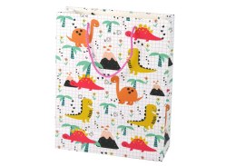 LEAN TOYS Torba Prezentowa W Kratkę Kolorowa Dinozaury 32 cm x 26 cm x 10 cm