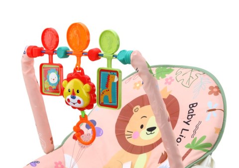 LEAN Toys Bujaczek Krzesełko Leżaczek Dla Niemowlaka Wibracja Dźwięk Bujak Różowy Lew LEAN Toys Bujaczek Krzesełko Leżaczek Dla Niemowlaka Wibracja Dźwięk Bujak Różowy Lew