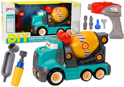 LEAN Toys Ciężarówka Betoniarka Kreskówkowa Do Skręcania DIY Turkusowa