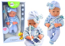 LEAN Toys Lalka Bobas Sweterek w Paski Czapeczka Szalik Niebieski
