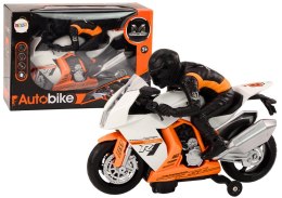 LEAN Toys Motor Z Motocyklistą Światła Dźwięki Czujnik Przeszkód Biały
