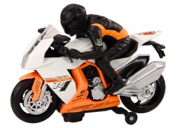 LEAN Toys Motor Z Motocyklistą Światła Dźwięki Czujnik Przeszkód Biały