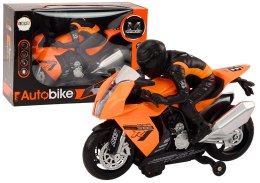 LEAN Toys Motor Z Motocyklistą Światła Dźwięki Czujnik Przeszkód Pomarańczowy